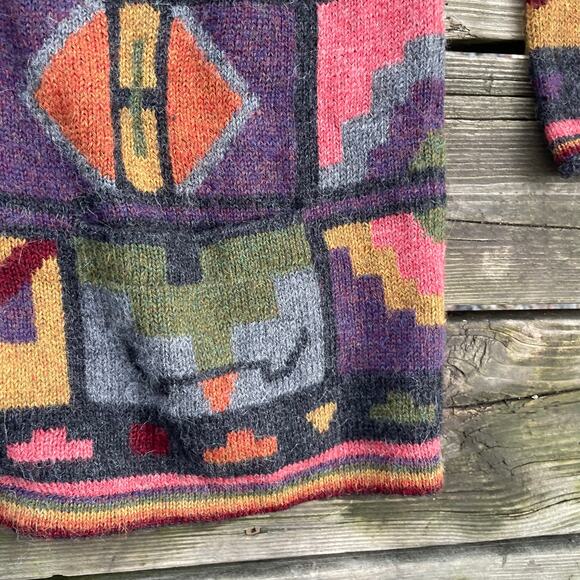 womens waliki 100% alpaca wool geometric sweater button down Large - Picture 9 of 16